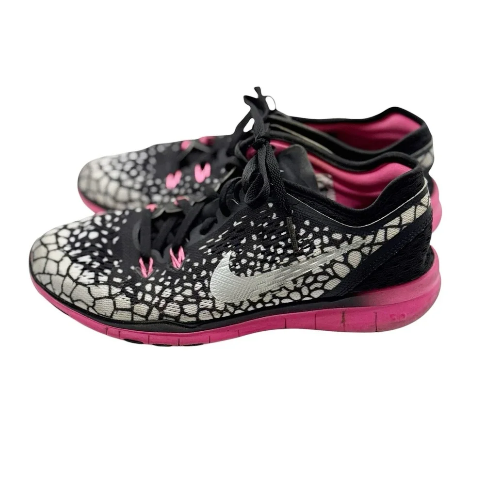 Nike Free 5.0 TR Fit 5 Print Black Pink Running Shoes 704695-012 Women's Size 6